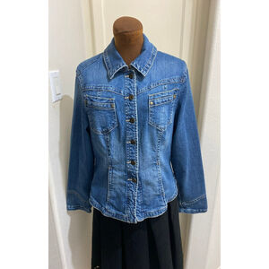 WOMEN'S DENIM JEAN JACKET BY LAL LIVE A LITTLE DISTRESSED SIZE LARGE
